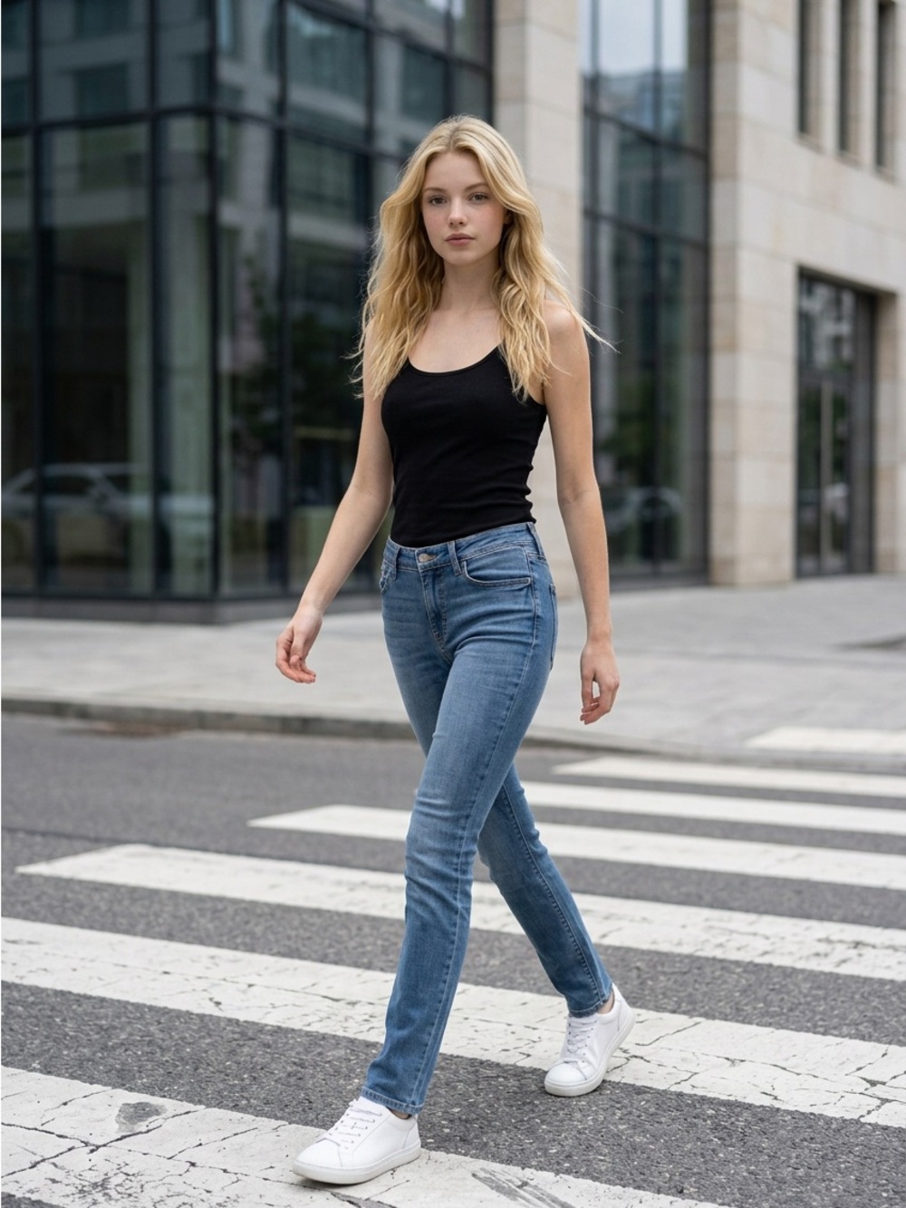 L'AGENCE Women's Mid Blue Slim Straight Jeans